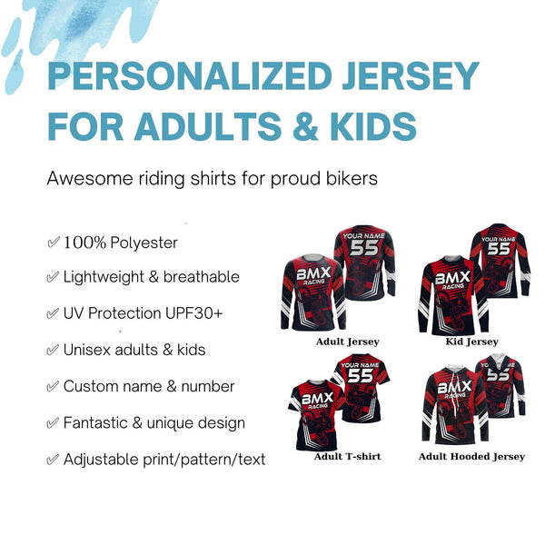 Red BMX racing jersey UPF30+ extreme shirt Adult Cycling gear biking clothes for kids| SLC104