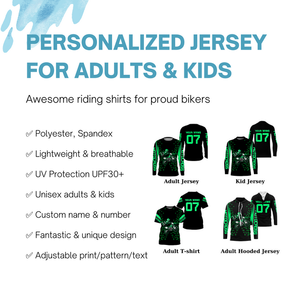 Custom Motocross jersey UPF30+ kid&adult green dirt bike racing off-road motorcycle riders| NMS882