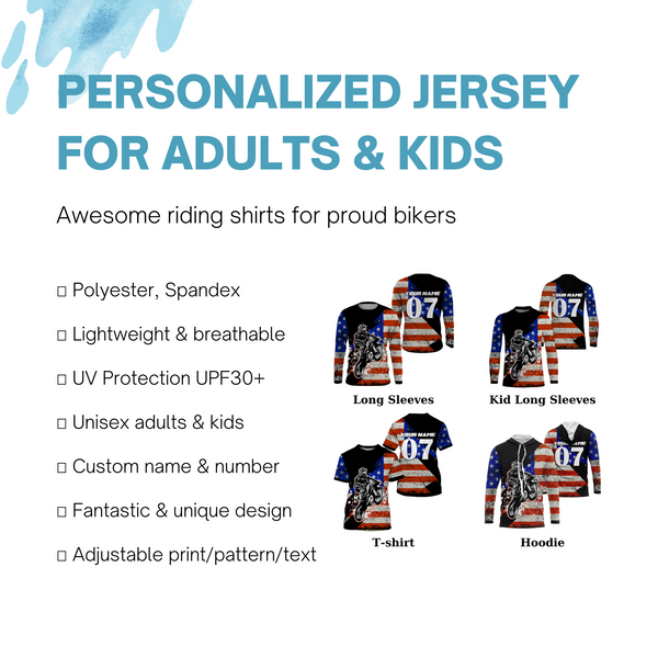 Personalized Dirt Bike Racing Jersey UPF30+ Patriotic Motocross American Off-Road Adult&Kid Jersey| NMS727