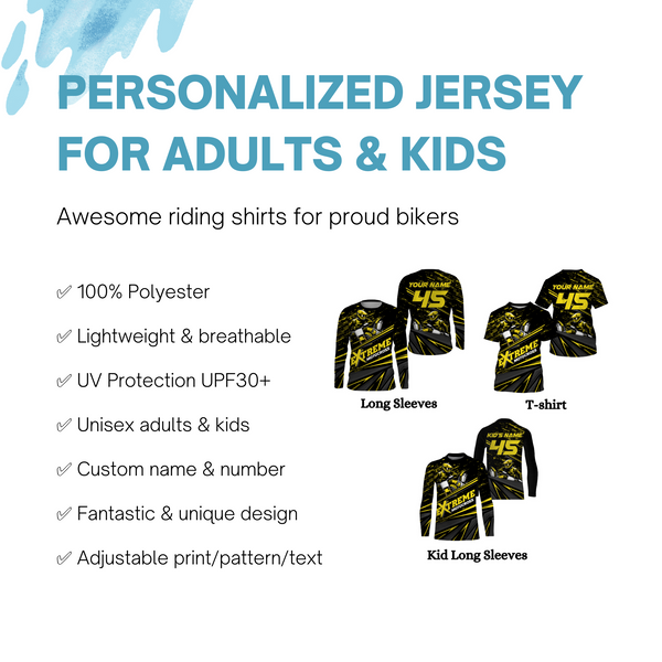 Extreme Motocross Personalized Jersey UV Protect, UPF 30+ Dirt Bike Youth Long Sleeves MX Racewear| NMS370