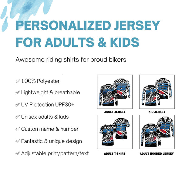 Custom Blue BMX racing jersey UPF30+ racing flag extreme Kid Adult shirt Cycling gear| SLC103