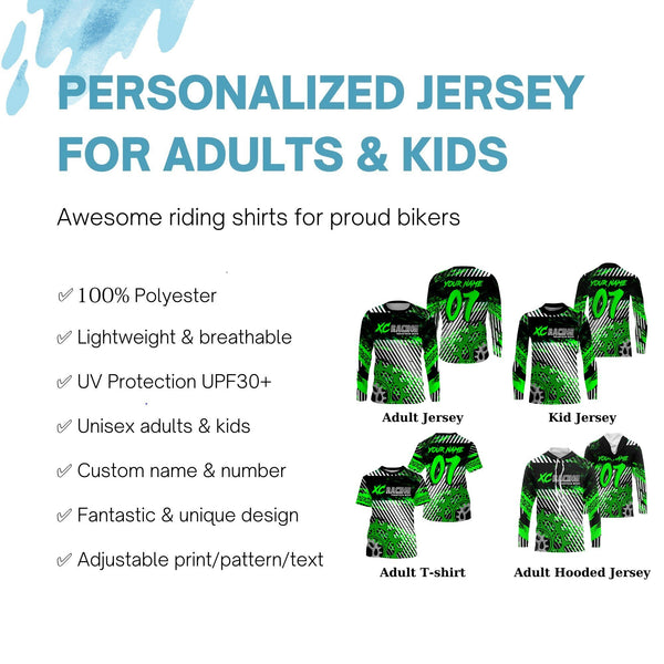 Green XC racing jersey Cross-country lightweight UPF30+ sun shirts Kid Adult Cycling MTB BMX gear| SLC106