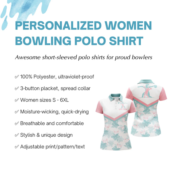 Personalized Women Bowling Polo Shirt Tropical Pattern Short Sleeve Polo Female Bowlers Jersey NBP29