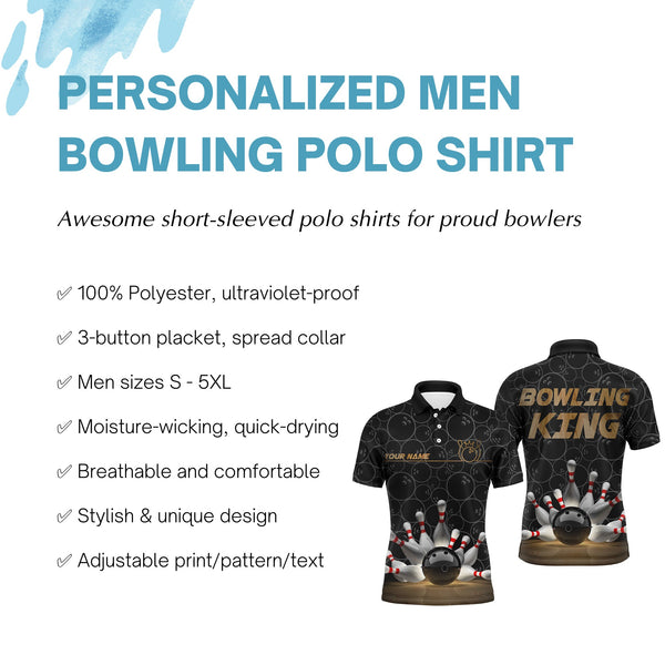 Bowling King Men Polo Shirt, Personalized Name Bowlers Jersey Short Sleeves NBP86