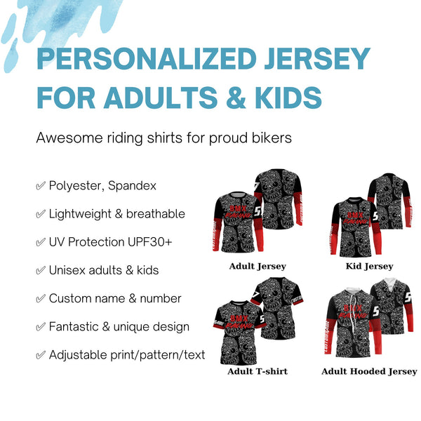 Custom BMX racing jersey Skull bicycling red shirt UPF30+ extreme Off-road Cycling adult&kid racewear| SLC41