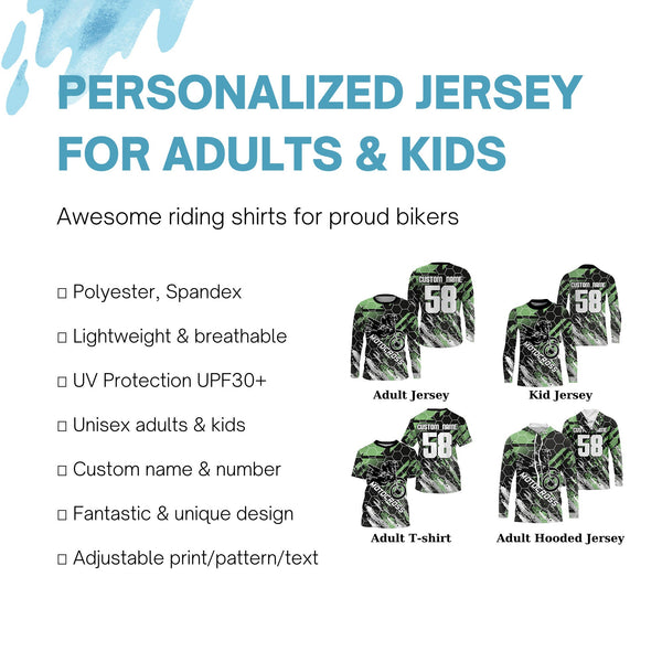 Custom motocross jersey UPF30+ kid mens womens green dirt bike racing off-road motorcycle racewear NMS951