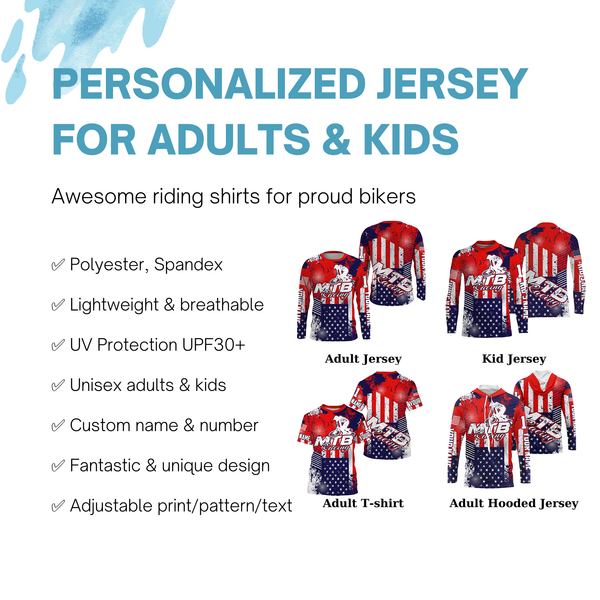 MTB race jersey Patriotic shirt UPF30+ Custom kids youth adult USA jersey Off-road Cycling gear| SLC96