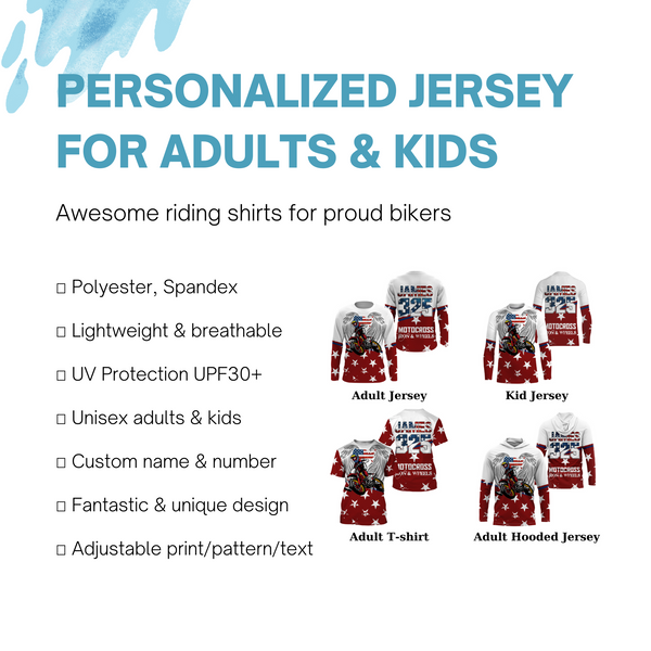 American Motocross Jersey UPF30+ Personalized Patriotic MX Off-Road Adult&Kid Dirt Bike Jersey 4th July| NMS754