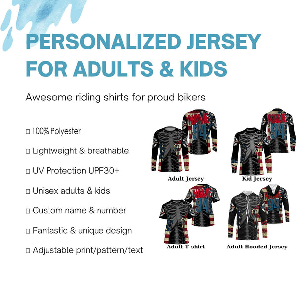 Custom logo racing jersey UPF30+ Patriotic chest bone motorcycle motocross offroad riders racewear NMS1015