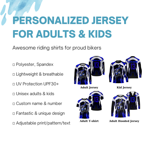 Personalized MotoX jersey UPF30+ blue dirt bike racing motorcycle off-road riders long sleeves| NMS914