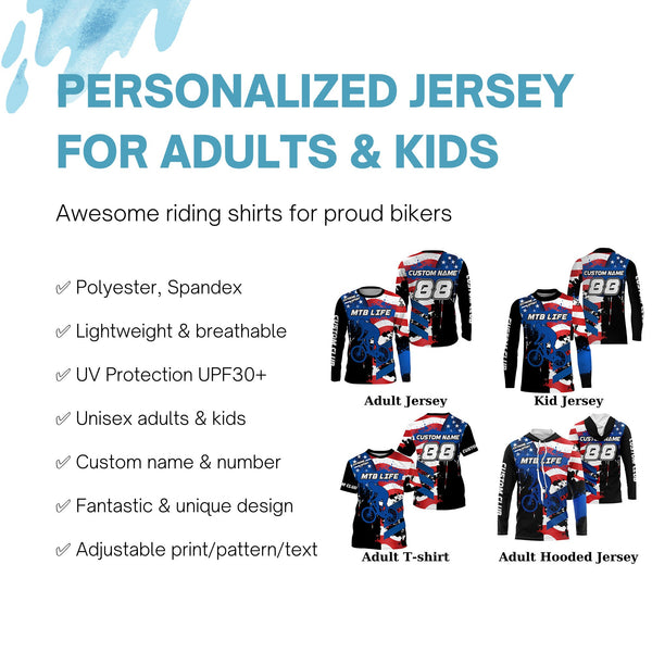 MTB Life Team USA jersey Kids adult flag shirt UPF30+ mountain bike cycling gear Extreme shirt| SLC97