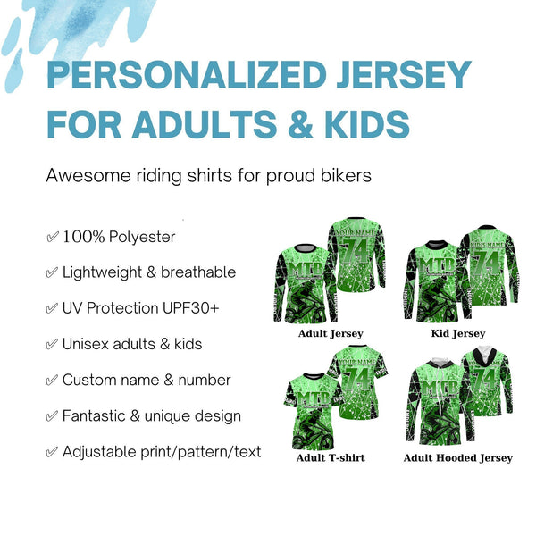 MTB life Personalized adult kid MTB jersey UPF30+ Green mountain bike gear Cycling downhill shirt| SLC226