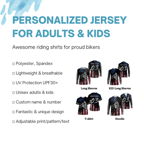 Patriotic Motocross Jersey Personalized Racing Shirt UPF30+ Adult&Kid American MX Racing Motorcycle| NMS721