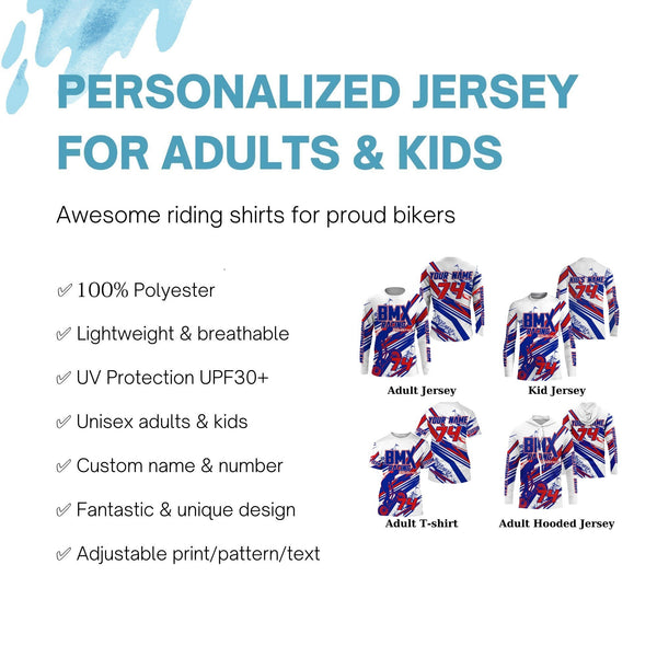 Blue BMX race gear Custom Lightweight UPF30+ sun shirt Adult kids extreme biking Cycling clothes| SLC109