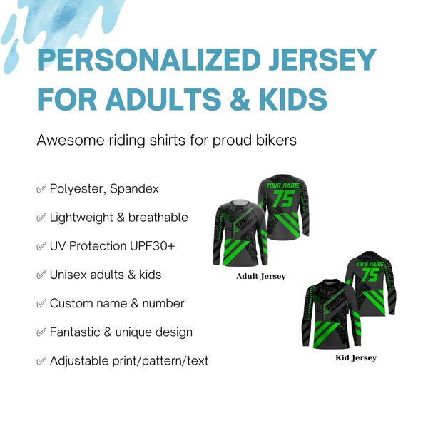 Green Custom Motocross Jersey UPF30+ Adult&Kid Xtreme Dirt Bike Off-Road MX Motorcycle| NMS855