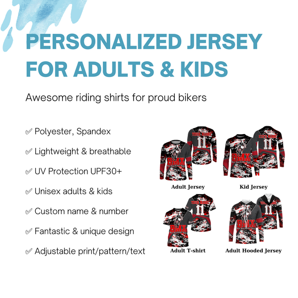 Custom Red BMX racing jersey UPF30+ stunt riding shirt Off-road Cycling gear| SLC82