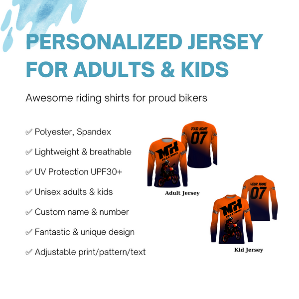 Orange Custom Motocross Jersey UPF30+ Adult&Kid MX Racing Dirt Bike Off-Road Motorcycle| NMS856