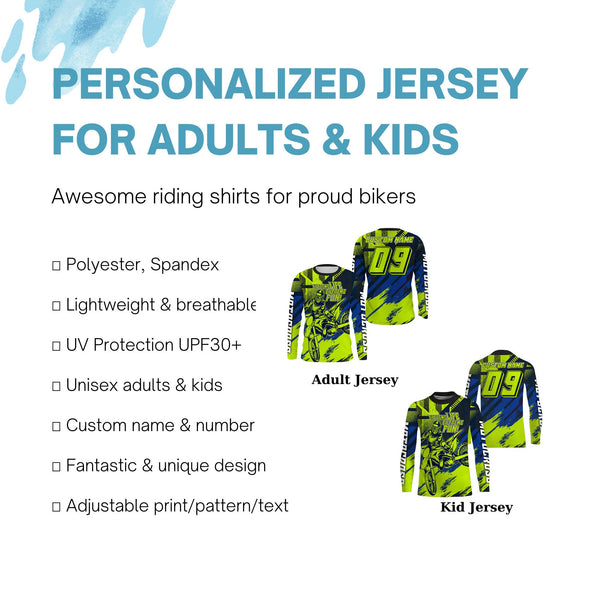 Adult&Kid custom Motocross jersey UV protective green dirt bike Xtreme MX racing offroad motorcycle NMS907