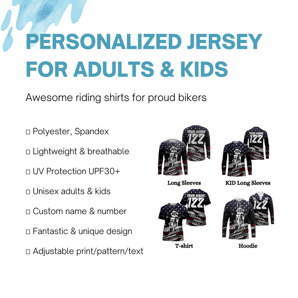 Motocross Racing Jersey Personalized UPF30+ Adult&Kid Patriotic MotoX American Biker Motorcycle Jersey| NMS719