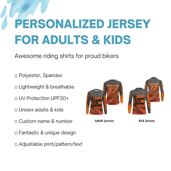 Kid&Adult custom orange Motocross jersey UV protective dirt bike MX racing Dirt More Ride More| NMS902