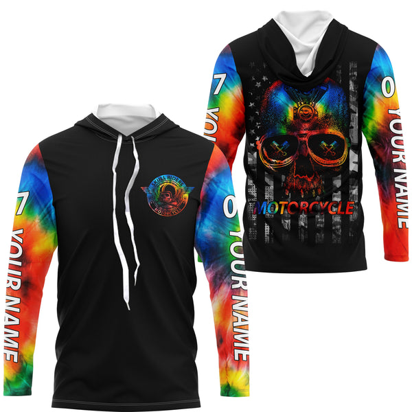 Rainbow Skull Rider Personalized Jersey UPF30+ Patriotic Motorcycle Engine Shirt Biker Off-road Riding| NMS606