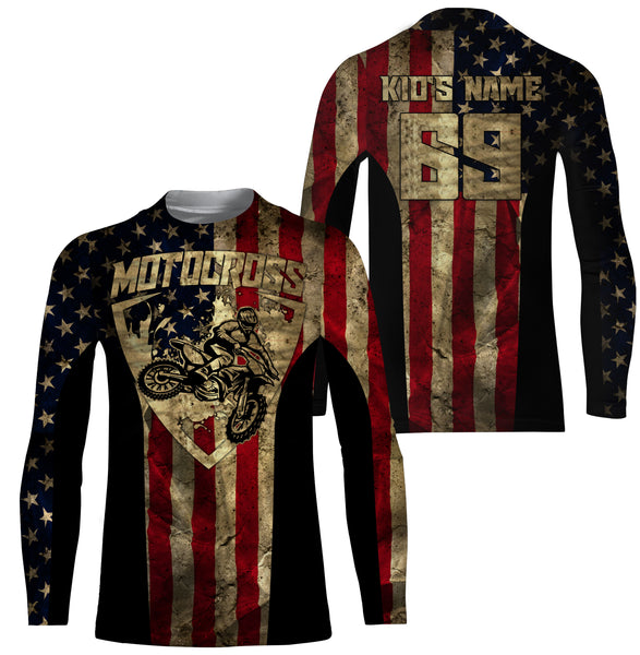 US Motocross Jersey Personalized UPF30+ Adult&Kid Patriotic Motocross Racing Motorcycle Offroad Riders| NMS724