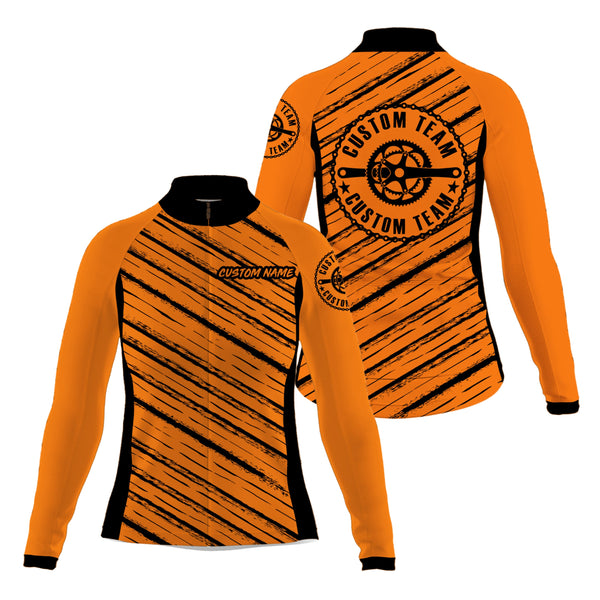 Orange Women cycling jersey Custom name cycle gear with 3 pockets Anti-UV full zip MTB BMX racewear| SLC119