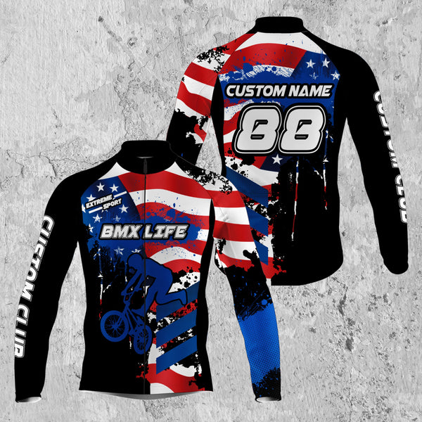 Custom American BMX cycling jersey Cycle gear with 3 pockets Anti-UV Patriotic BMX life shirt| SLC74