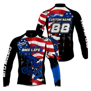 Custom American BMX cycling jersey Cycle gear with 3 pockets Anti-UV Patriotic BMX life shirt| SLC74