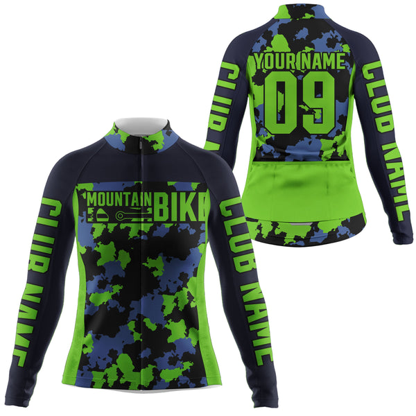 Custom Womens MTB cycling jersey with 3 pockets green camo Anti-UV Motocross road mountain bike gear| SLC89