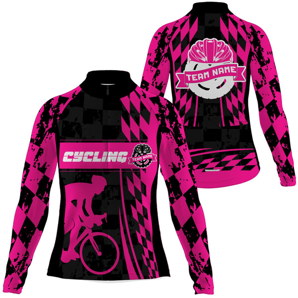 Personalized Pink Women Cycling team jersey Biking athletes racewear Anti-UV road racing cycle gear| SLC62