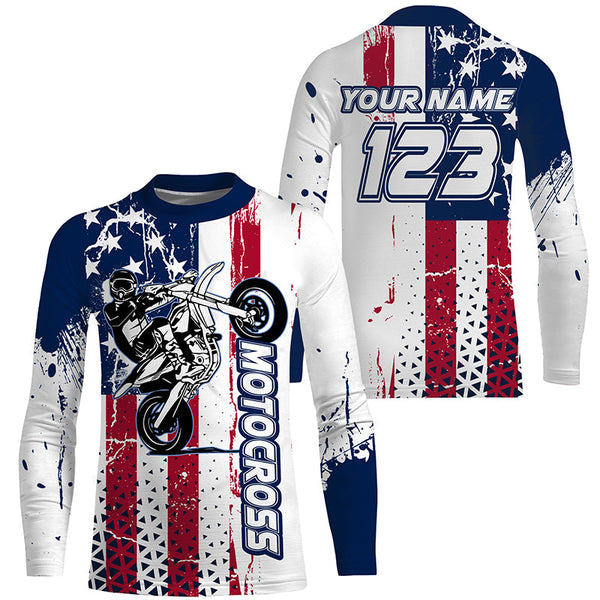 Patriotic Custom Motocross Jersey Kid Adult UPF30+ MX Racing Dirt Bike Offroad Motorcycle Racewear NMS1273