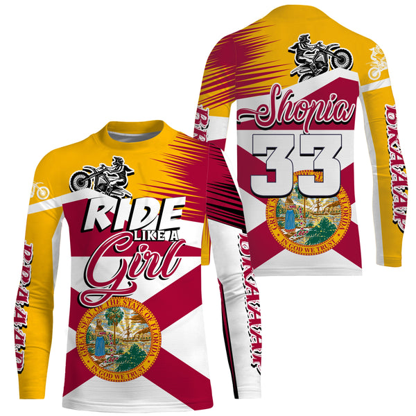 Florida Motocross Girls Jersey Custom Name Ride Like A Girl FL Dirt Bike Off Road Motorcycle Women Riders| NMS827