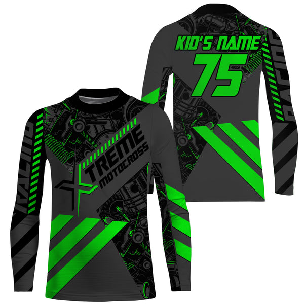 Green Custom Motocross Jersey UPF30+ Adult&Kid Xtreme Dirt Bike Off-Road MX Motorcycle| NMS855