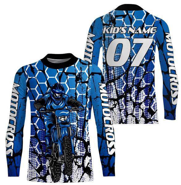 Motocross Racing Personalized Jersey UPF30+ Adults & Kid Dirt Bike Motorcycle Off-road MX Riders Blue| NMS681