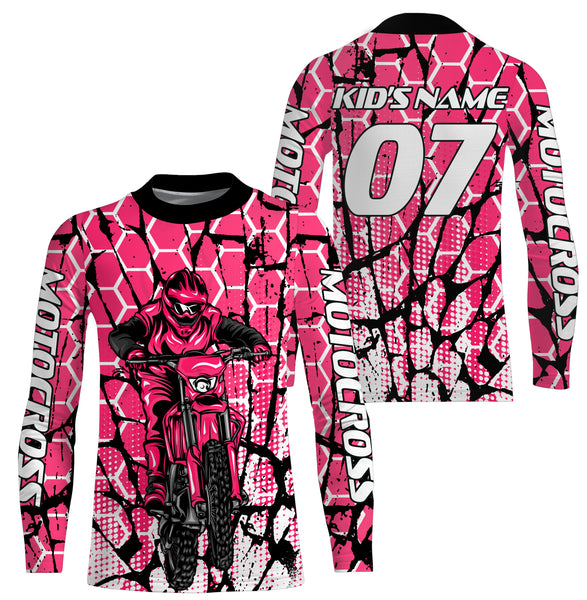 Motocross Racing Personalized Jersey UPF30+ Adults & Kid Dirt Bike Motorcycle Off-road MX Riders Pink| NMS682