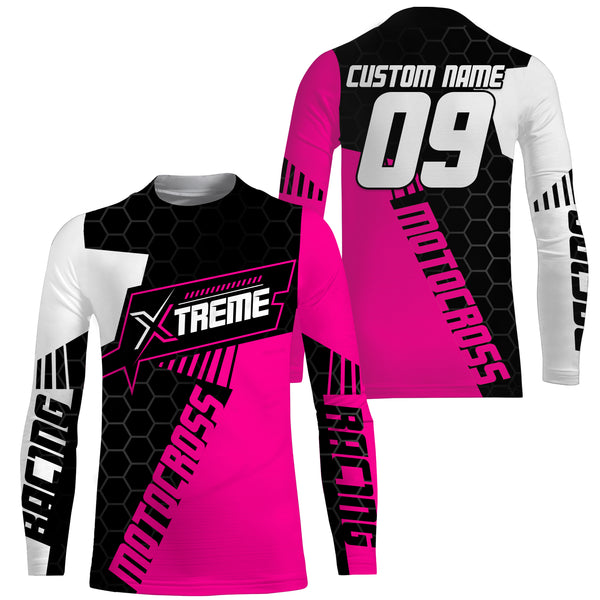 Extreme Motocross Jersey Personalized UPF30+ Racing Shirt Dirt Bike Off-road Biker Motorcycle - Pink| NMS631