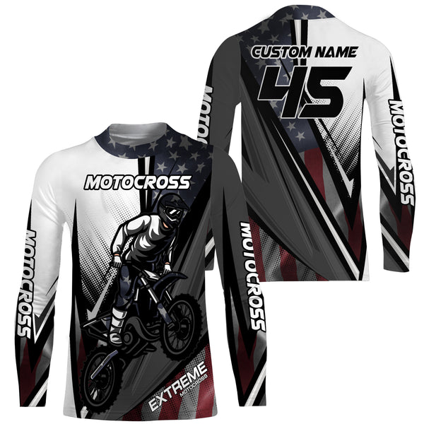 Personalized Motocross Jersey UPF30+ Patriotic Racing Shirt American Biker Motorcycle US Adult&Kid| NMS715