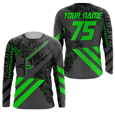 Green Custom Motocross Jersey UPF30+ Adult&Kid Xtreme Dirt Bike Off-Road MX Motorcycle| NMS855