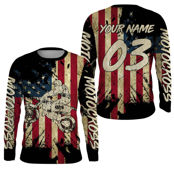 Motocross Racing Jersey UPF30+ Anti UV Personalized American Riding Shirt Patriotic Motorcycle Rider NMS483