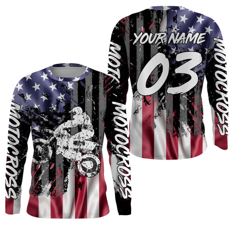 Motocross Racing Jersey UPF30+ UV Shirt Personalized American Riding Patriotic Motorcycle Rider NMS484