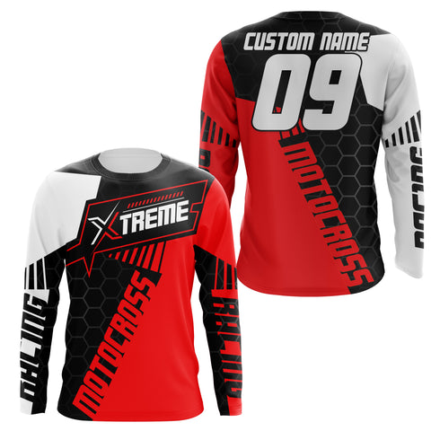 Extreme Motocross Jersey Personalized UPF30+ Racing Shirt Dirt Bike Off-road Biker Motorcycle - Red| NMS630