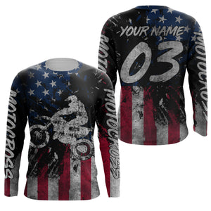 Patriotic Motocross Jersey Personalized Racing Shirt UPF30+ Adult&Kid American MX Racing Motorcycle| NMS721