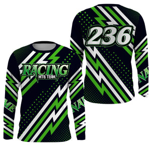 MTB Jersey, Custom Green Downhill Mountain Bike Racing Shirt, Cycling Shirt UV Protection UPF 30+| JTS495