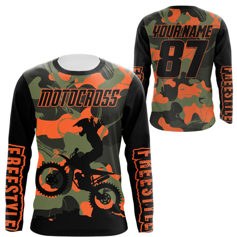 Freestyle Motocross Jersey Personalized UPF30+ Adults & Kid Camo FMX Dirt Bike Race Riders Motorcycle| NMS687