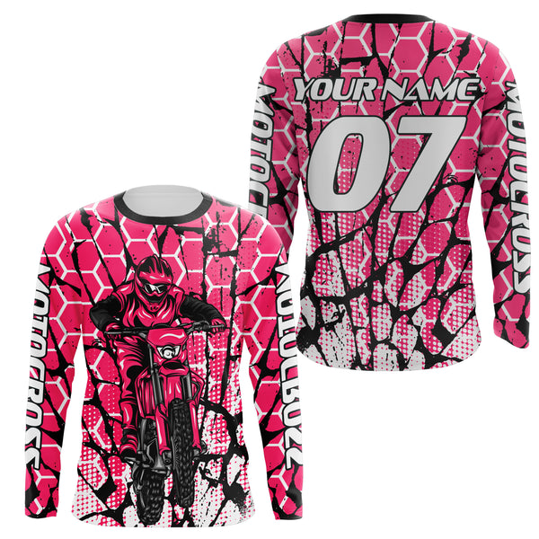 Motocross Racing Personalized Jersey UPF30+ Adults & Kid Dirt Bike Motorcycle Off-road MX Riders Pink| NMS682