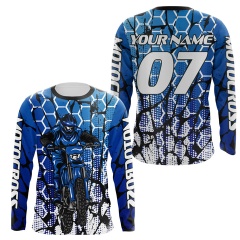 Motocross Racing Personalized Jersey UPF30+ Adults & Kid Dirt Bike Motorcycle Off-road MX Riders Blue| NMS681