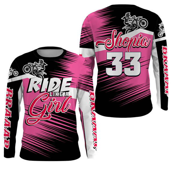 Ride Like A Girl Motocross Jersey Personalized UPF30+ Pink Dirt Bike Riding Shirt Female Riders| NMS528