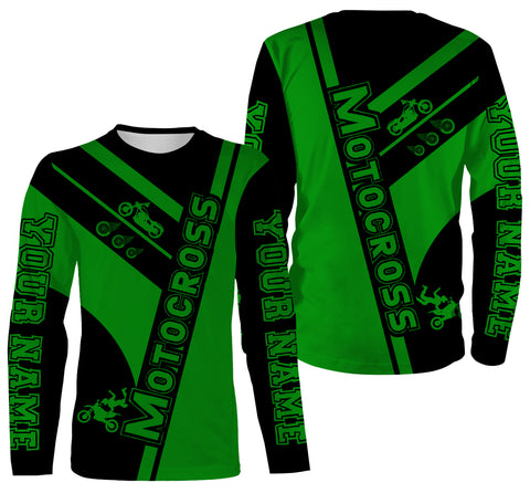 Motocross Racing Personalized Jersey Hoodie T-shirt, Green Dirt Bike Motorcycle Off-road Riders Shirt| NMS324