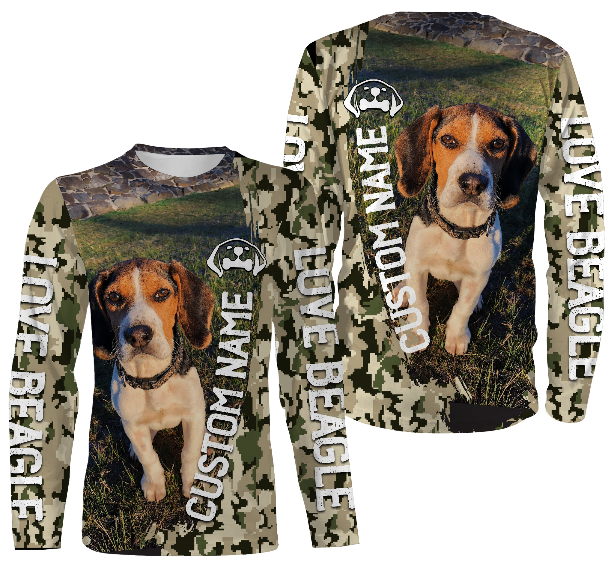 Love Beagle dog green army camouflage custom name 3D all over printing shirt gifts for Beagle Dog Lover THN109